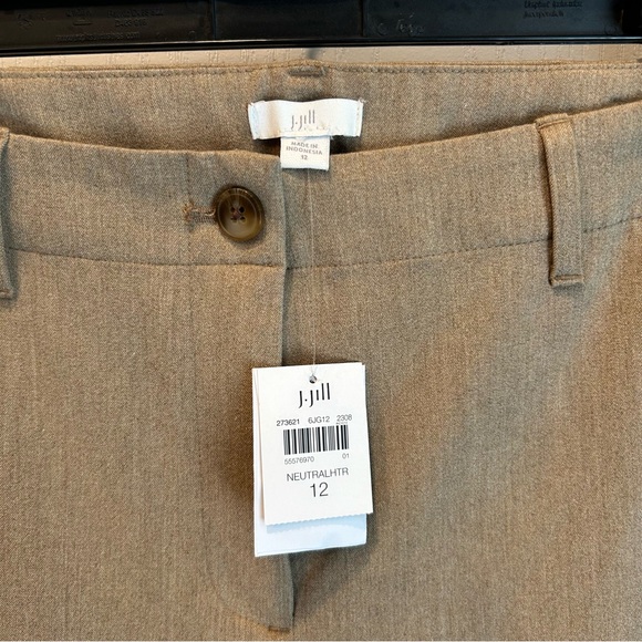 J. Jill Women’s Tan Stretch Ankle Trousers Side Zip Pockets Flat Front Sz.12 NWT - Picture 3 of 9